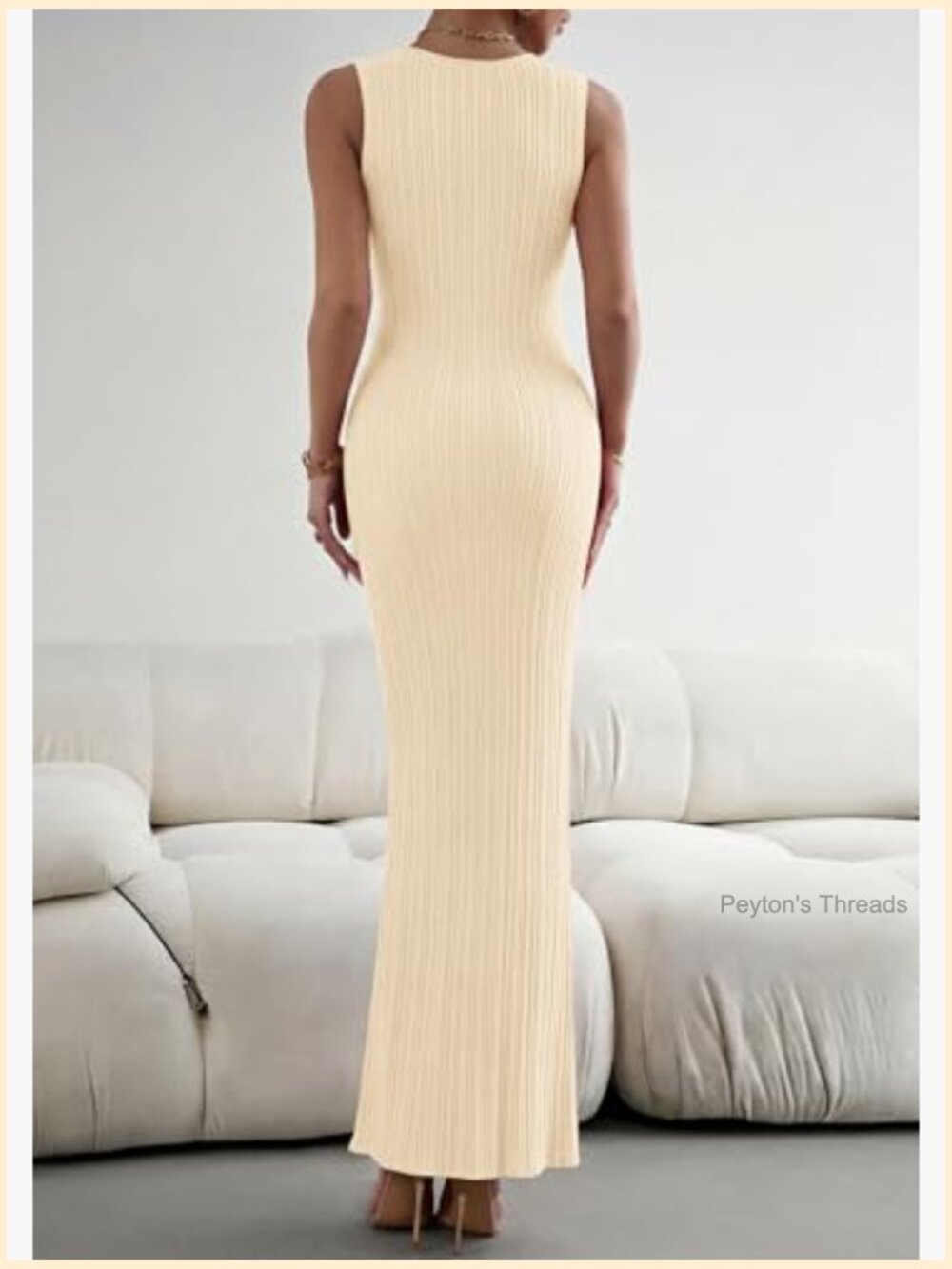 Sleeveless Knit Ribbed Bodycon Maxi Dress Crewneck Casual Summer - Picture 4 of 7